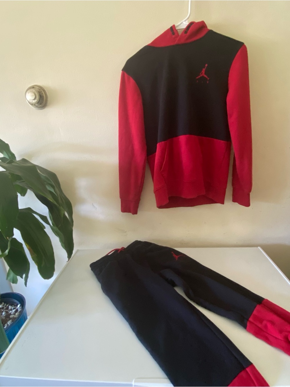 Jordan Youth's Red and Black Colorblock Crewneck Sweater